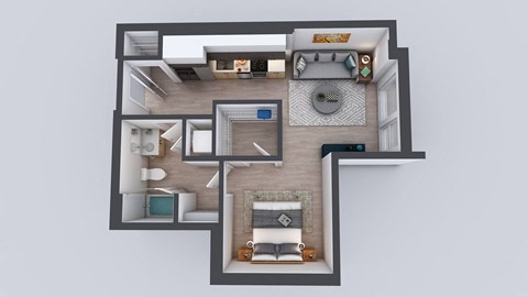 Floor plan for 1 bed, 1 bath, 557 sqft